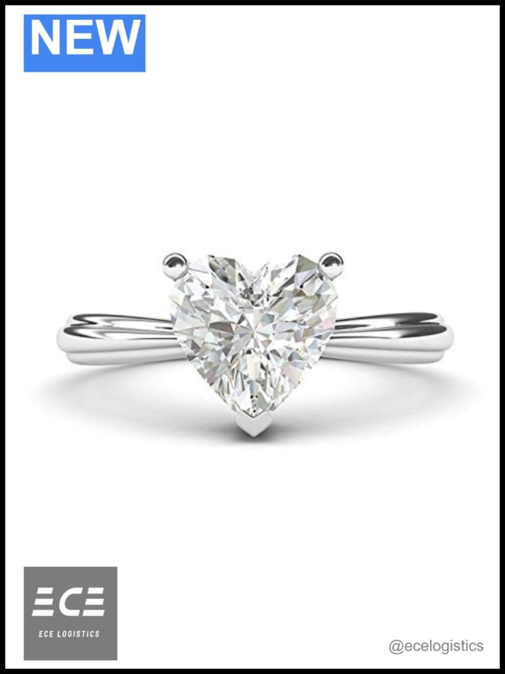 14k White Gold Simulated Heart Diamond Engagement Ring Raised Shank Bridal